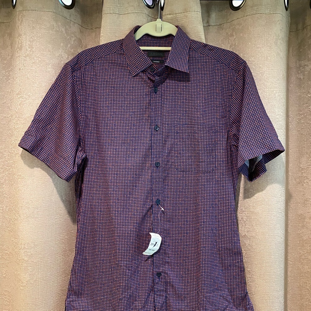 Zegna Tapered Red Check Short Sleeve Shirt M